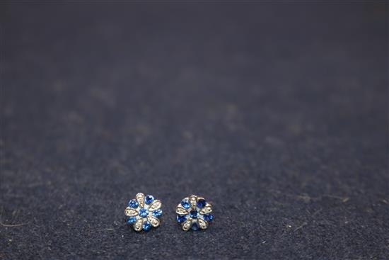A pair of 18ct white gold, diamond and sapphire cluster ear studs, 8mm.